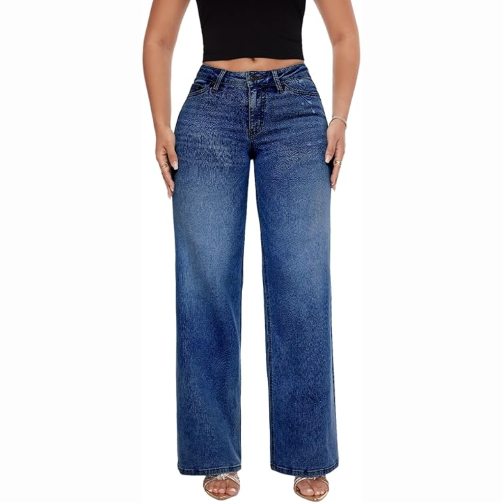 New Mid-Low Rise Stretch Wide-Leg Baggy Jeans